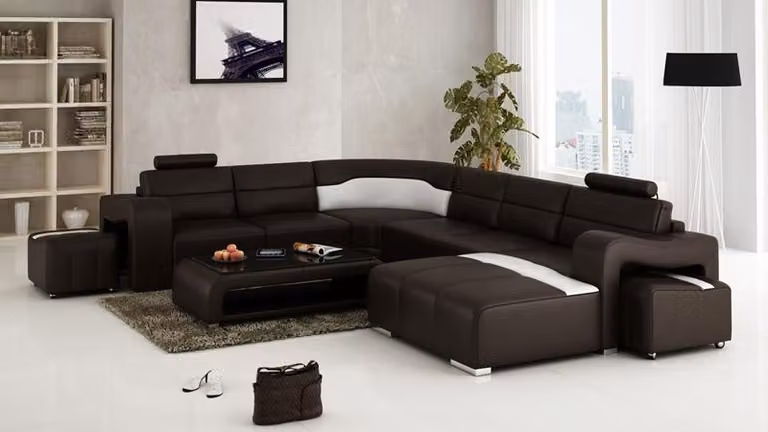 Ledersofa Couch Wohnlandschaft Ecksofa Eck Garnitur Design Modern Sofa mit USB