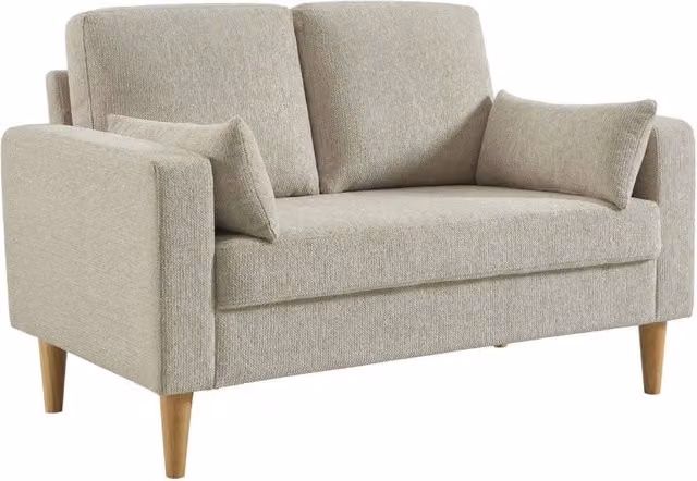 Divano in legno di hevea e ciniglia, 2 posti, beige