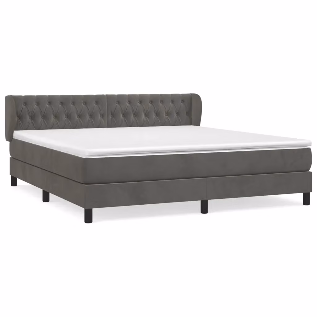 Letto Ibrido vidaXL con Giroletto a Molle e Materasso in Velluto Grigio e Bianco L/P: 160 x 200 cm – 2