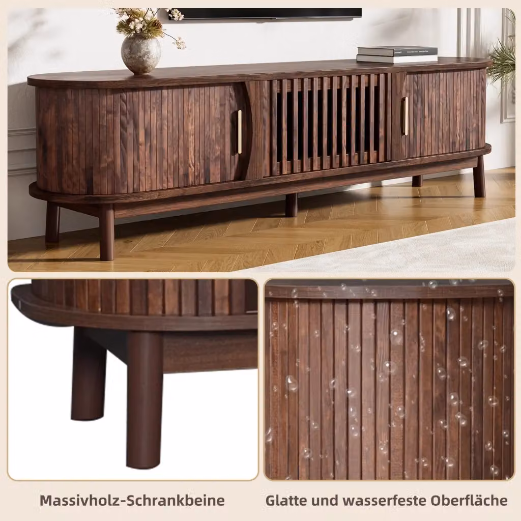 Mobile TV REDOM Marrone in MDF con ante scorrevoli e ribalta, L: 165 cm, P: 39,5 cm, H: 46 cm – 2