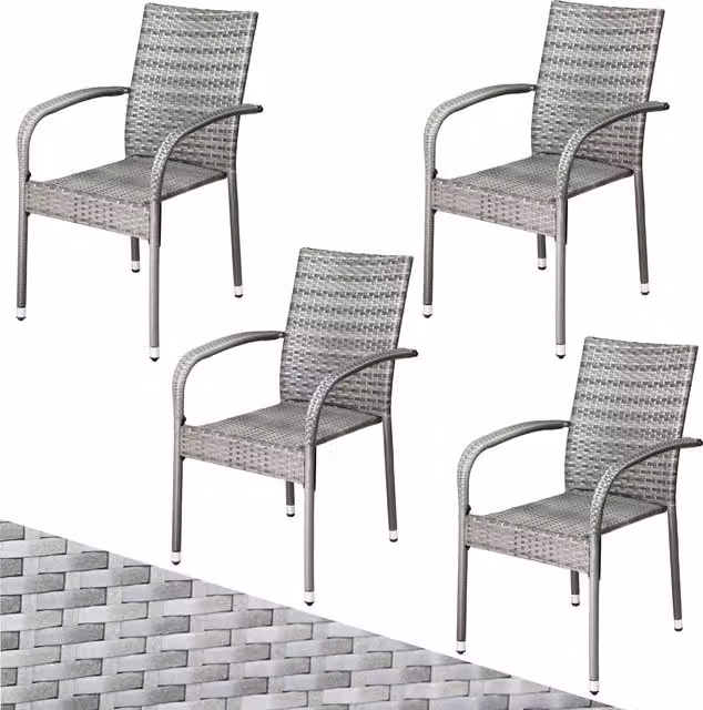 Set di 4 sedie impilabili Comfort CASARIA in polyrattan grigio con braccioli – 1