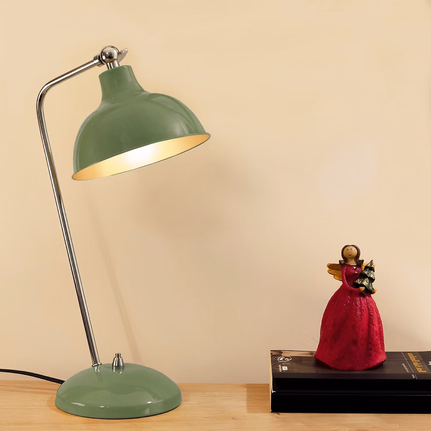 Opviq, lampada da tavolo di alta qualità, corpo in metallo, verde, attacco E14, 40 cm, qualità garantita al 100%