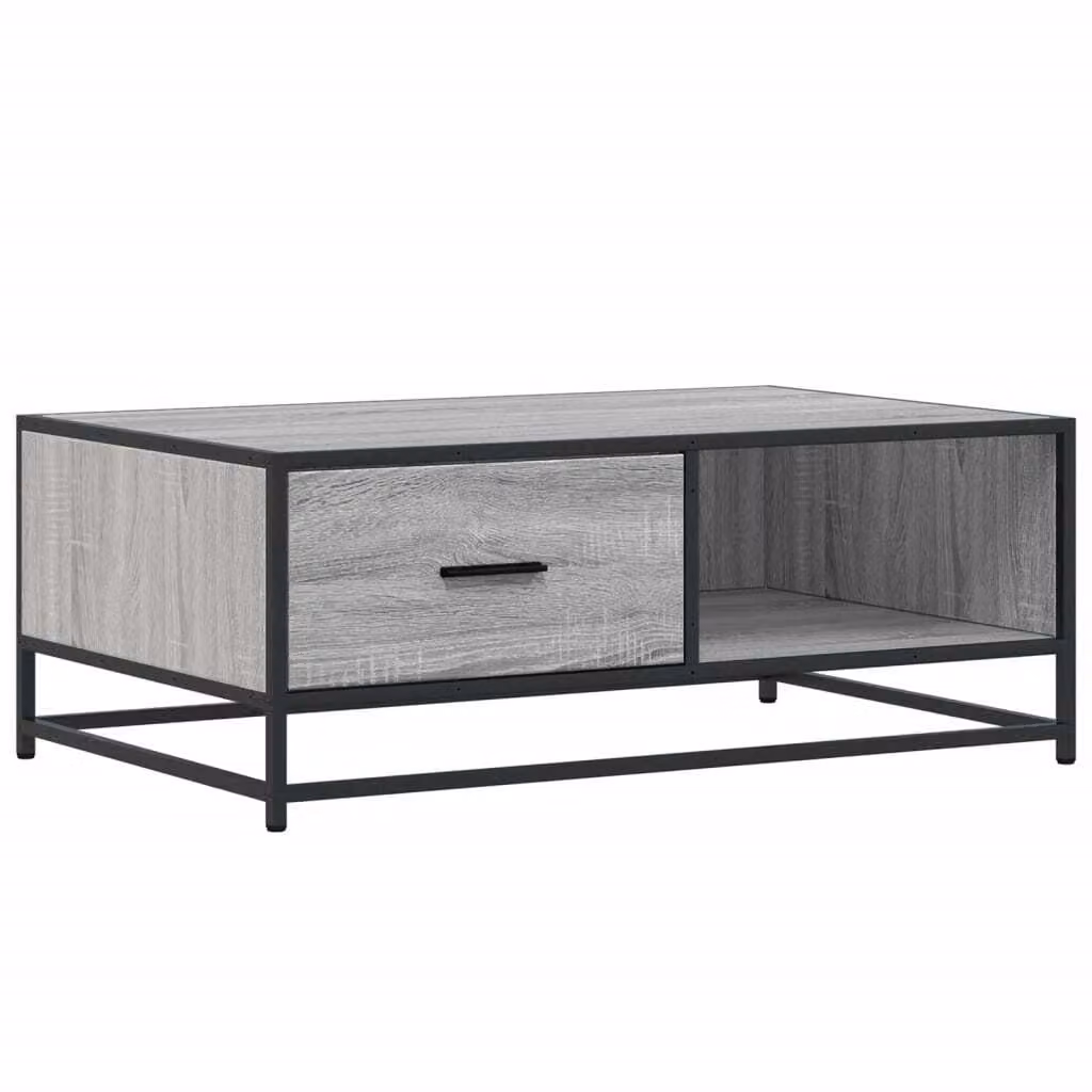 Tavolino Grigio Sonoma 90x57x35 cm Legno Multistrato e Metallo