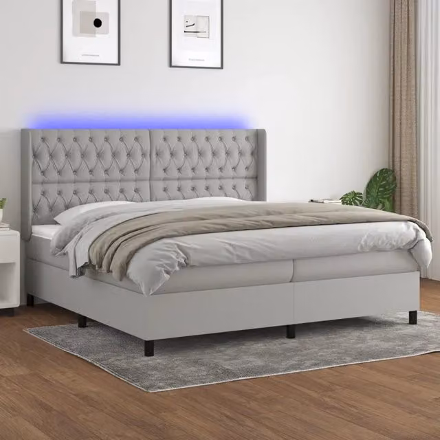 Letto a molle con illuminazione LED e porta USB vidaXL in tessuto grigio e bianco, L/P: 200 x 200 cm