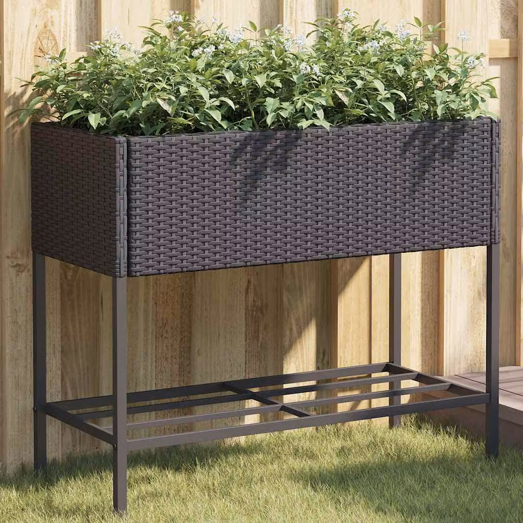 Set di 2 fioriere da giardino con ripiani vidaXL nere in acciaio e plastica L 90 cm, P 40 cm, H 75 cm – 1