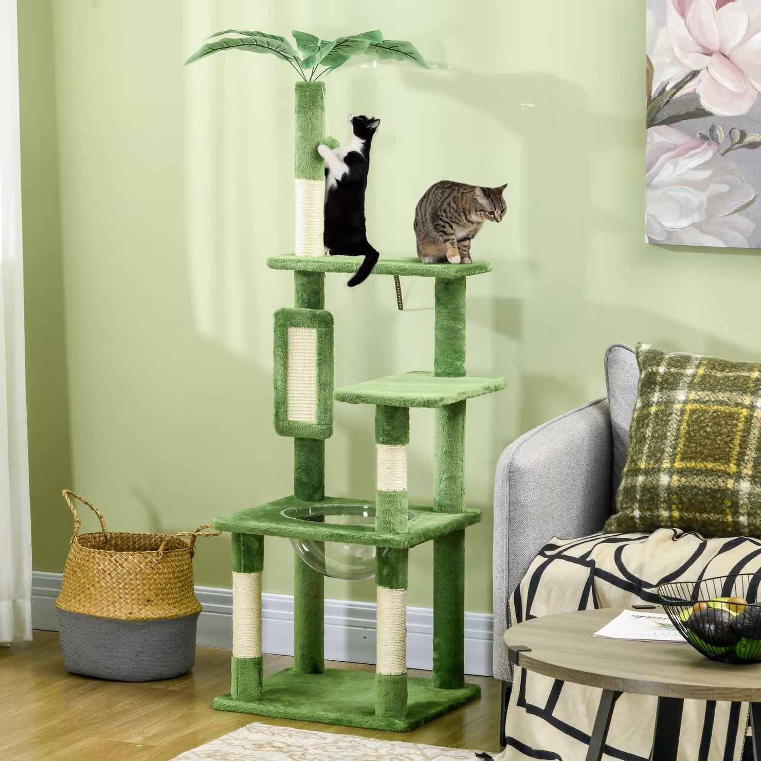 Albero per gatti PawHut con amaca e giocattoli integrati, Verde, L/P/H: 49 x 49 x 142 cm – 2