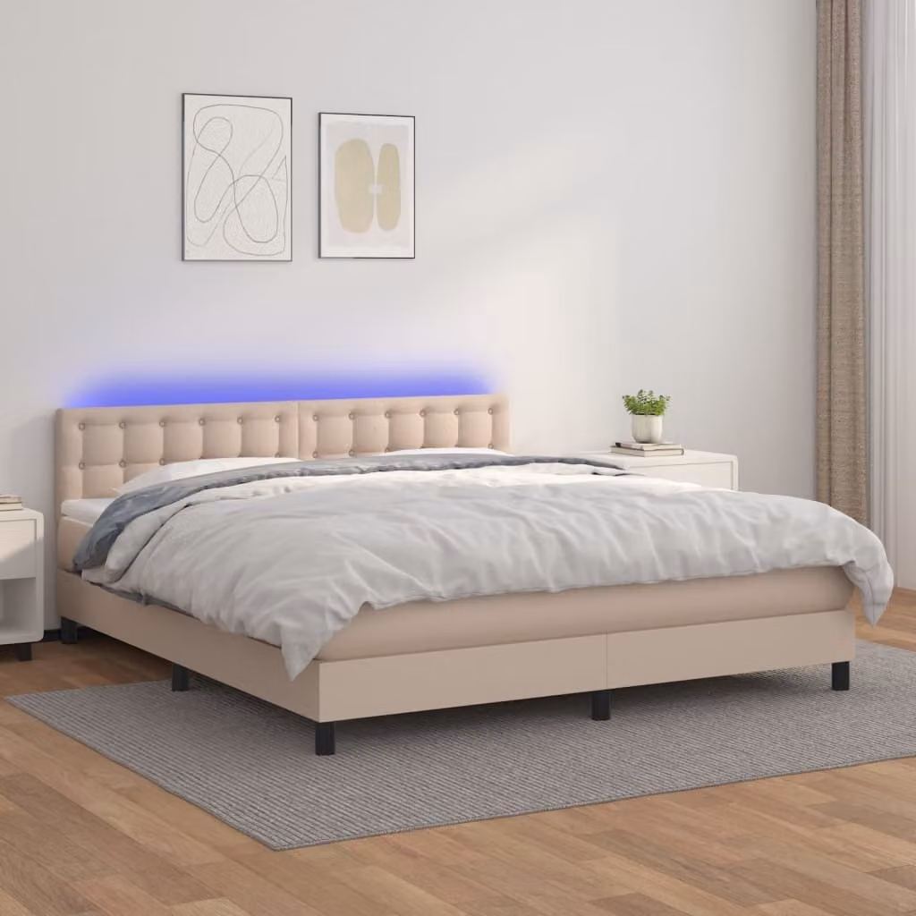 Maison Exclusive - Letto box spring con materasso e LED cappuccino 180x200 cm in ecopelle
