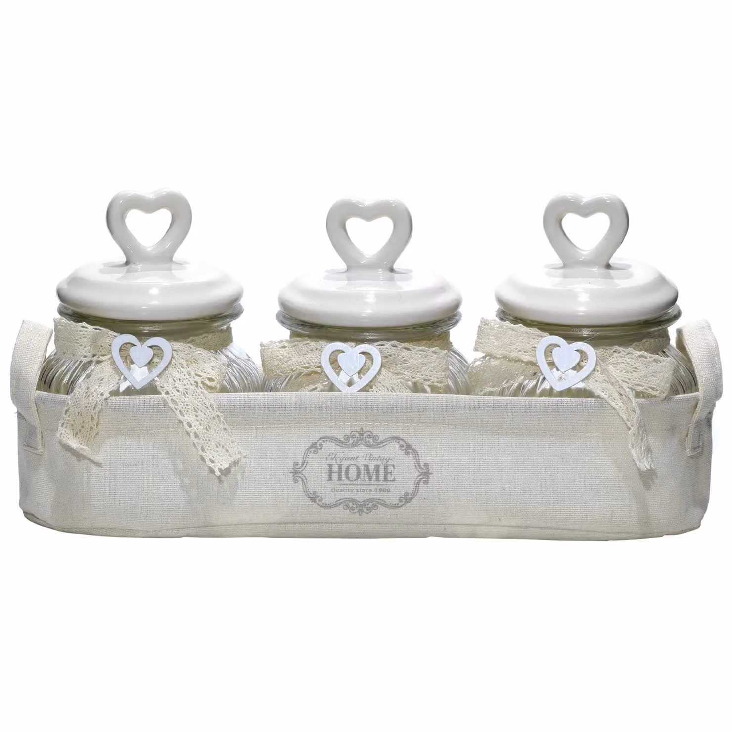 Set di 3 barattoli in vetro con cestino bianco e trasparente Gusto Casa, capacità 55cl, chiusura ermetica