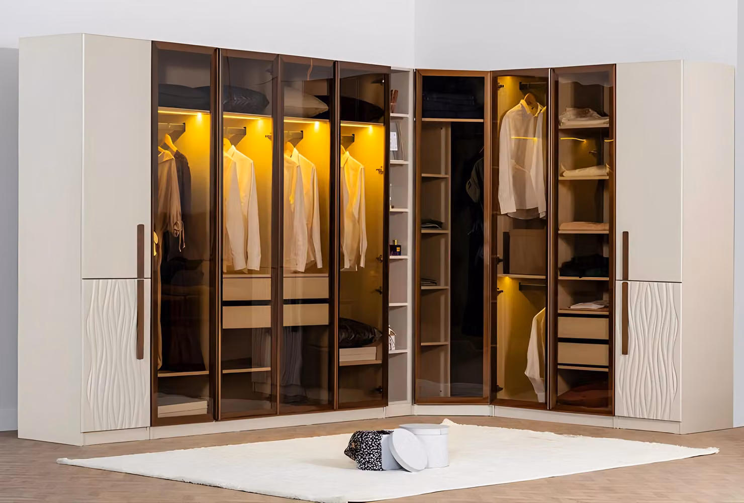 Garderobe Eckkleiderschrank Kleiderschrank Schrank Holz Beige Groß