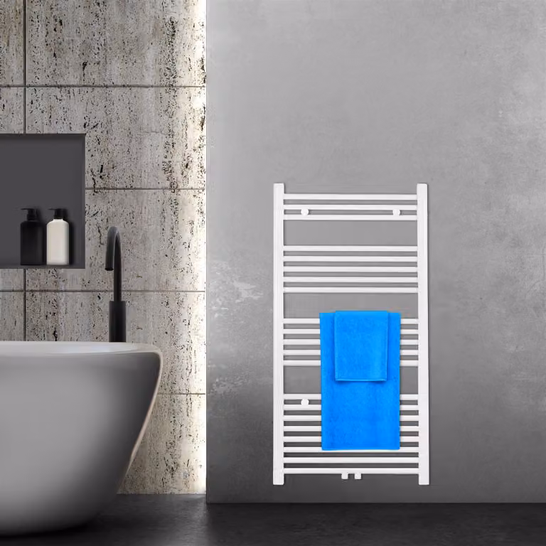 VILSTEIN radiatore da bagno, radiatore da bagno, radiatore per asciugamani attacco laterale e attacco centrale, radiatore piatto, radiatore da bagno piatto, radiatore per asciugamani da bagno, bianco, 536W, 115x60 cm