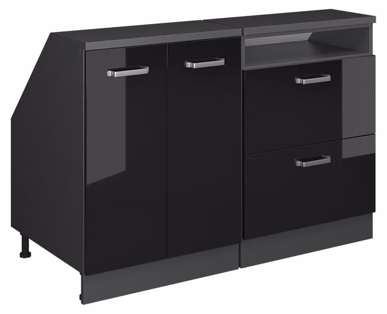 Mobile cucina sottotetto Vicco R-Line Nero lucido 120 cm Set di 2 carcasse armadio profondità 60 cm, Model 60443