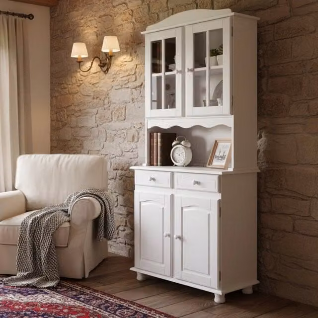 Madia Quadri DMORA, Credenza con 2 Cassetti e Ante a Battente, Bianco, L: 88 cm, P: 32 cm, H: 198 cm