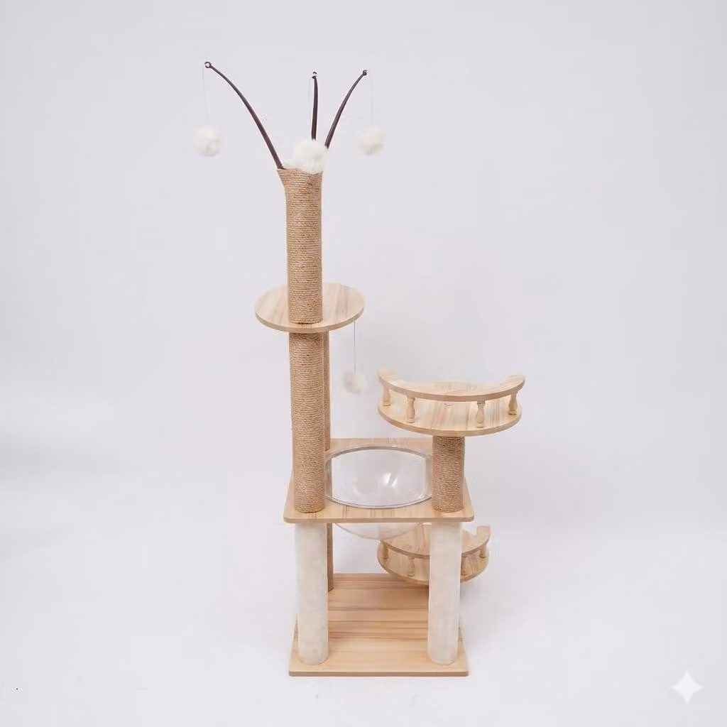 Albero per gatti alto 132 cm, con ampie superfici di riposo, 3 piattaforme per saltare, ideale per gatti attivi