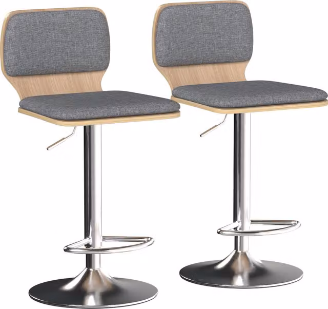 Set da 2 sgabelli da bar HOMCOM regolabili in altezza con schienale e poggiapiedi, girevoli 360°, colore grigio, L/P/H: 41 x 47,5 x 81-102 cm