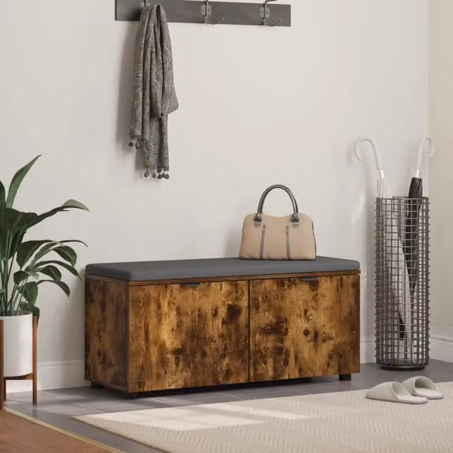 Panca per ingresso con cuscino vidaXL in rovere fumè, L 100 x P 38 x H 46 cm – 1
