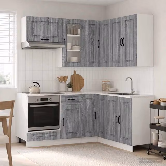 Unità Cucina Moderna vidaXL KALMAR 8 Pezzi Grigio con Ante in Vetro e Ripiani Interni