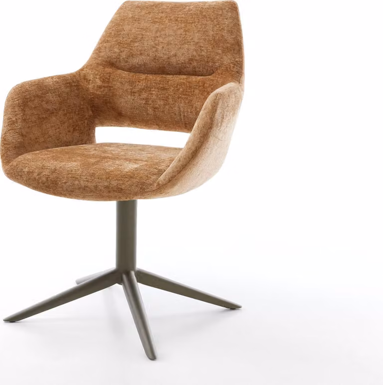 Sedia girevole DELIFE Yago-Flex con braccioli, rivestita in tessuto chenille, base cromata, finitura effetto titanio, girevole a 360°, con funzione basculante e imbottitura in molle insacchettate