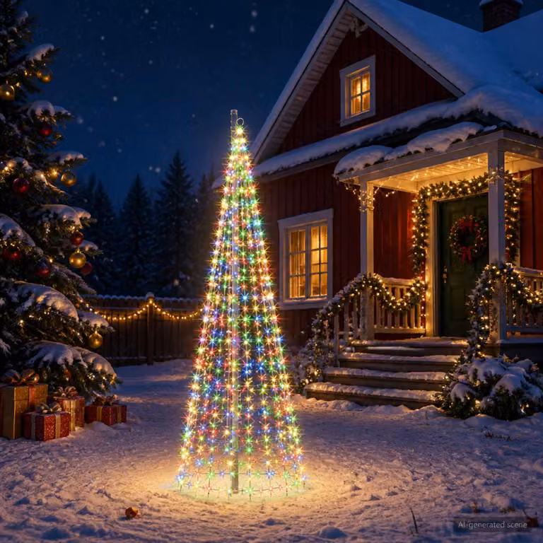 vidaXL Luci per albero di Natale con picchetti e asta per bandiera