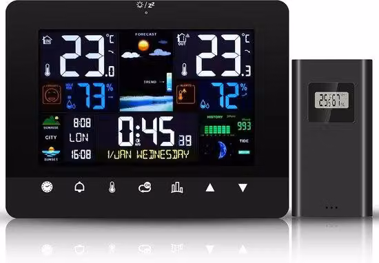 Stazione meteorologica - Sensori interni ed esterni, touchscreen, multifunzionale, temperatura, umidità, pressione atmosferica, previsioni del tempo, doppia funzione