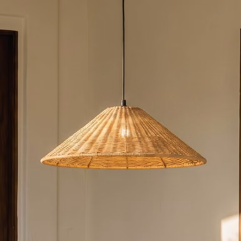 Lucande Lampada a sospensione da esterno Taniola, 1 luce, conica, Ø 60 cm Taniola Lucande, dimmerabile, Legno scuro, Legno, Campagna / Rustiche