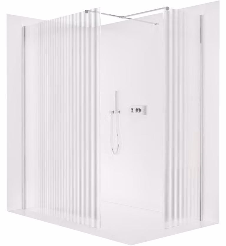 CERANO - Box doccia Walk-in Onyx T L/P - 8 mm - montante squadrato - cromato, vetro rigato - 120x80x200 cm