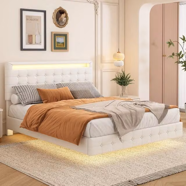 Letto Imbottito con LED e Testiera Regolabile ¨C Xylo ¨C 140x200 cm, PU, Bianco