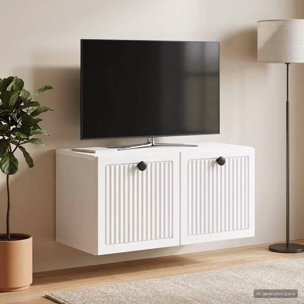 vidaXL Mobile Porta TV da Muro Bianco Moderno in MDF L: 59,5 cm, P: 31 cm, H: 30 cm