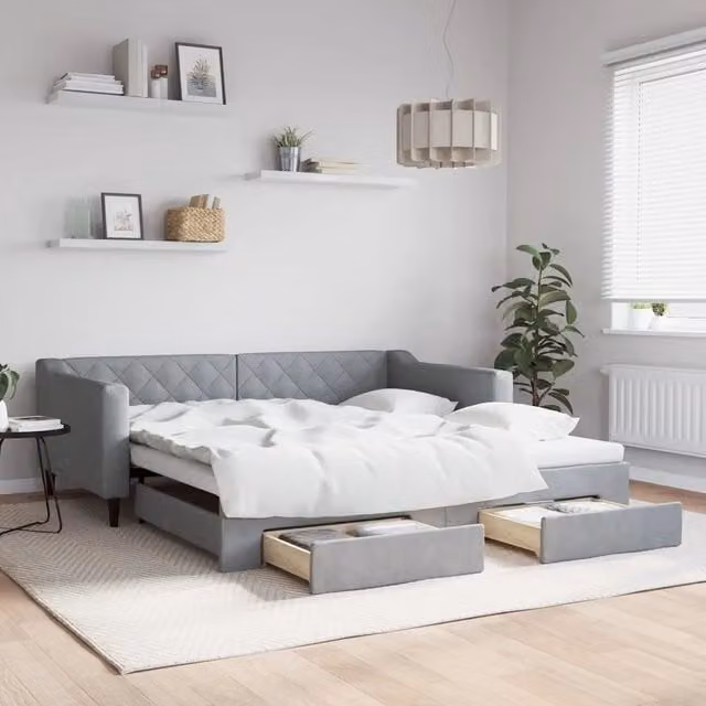 Divano Letto Estraibile Cassetti Grigio Chiaro 100x190 Tessuto 3197505