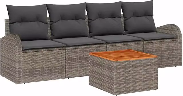 Set Divano da Giardino 5 pz | Set Salotto da Giardino Grigio polyrattan