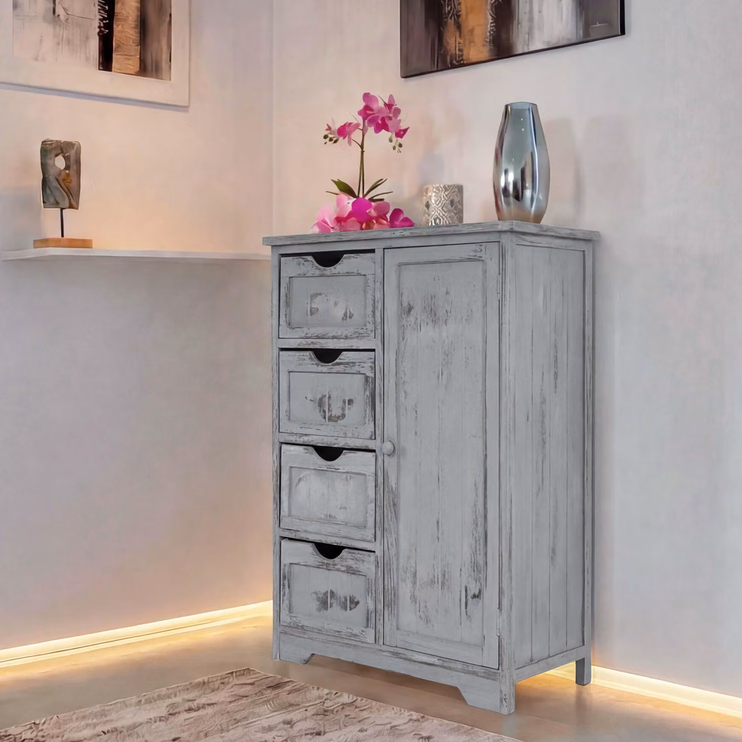 Cassettiera MCW-D12, cassettiera mobile, effetto shabby vintage 82x55x30cm ~ grigio