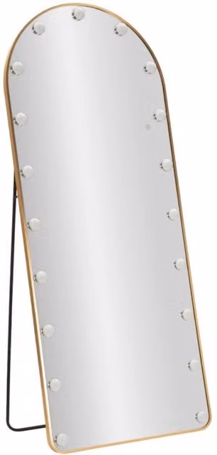 Specchio da terra Hollywood ad arco con cornice oro e luci LED 77x176 cm