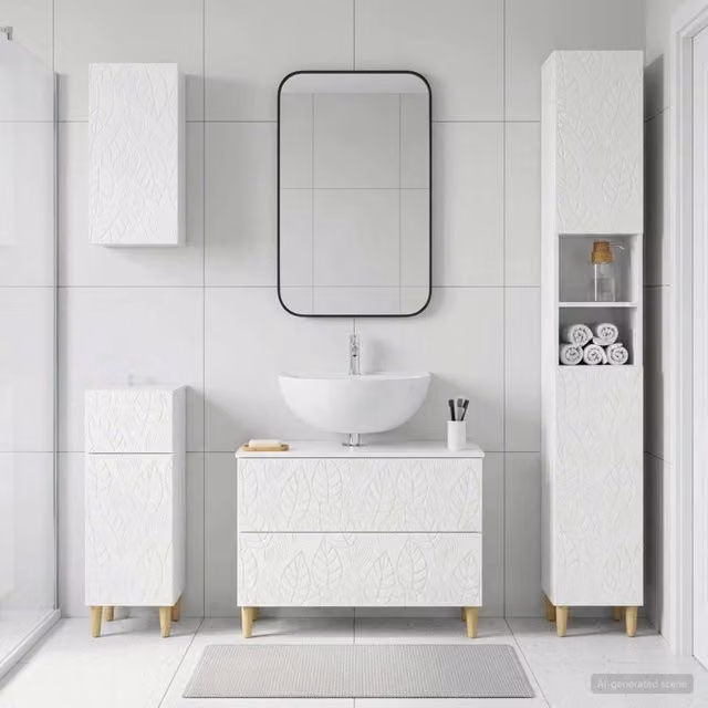 Set di Mobili da Bagno da 4 Pezzi DELFT Bianco Lucido 3417949