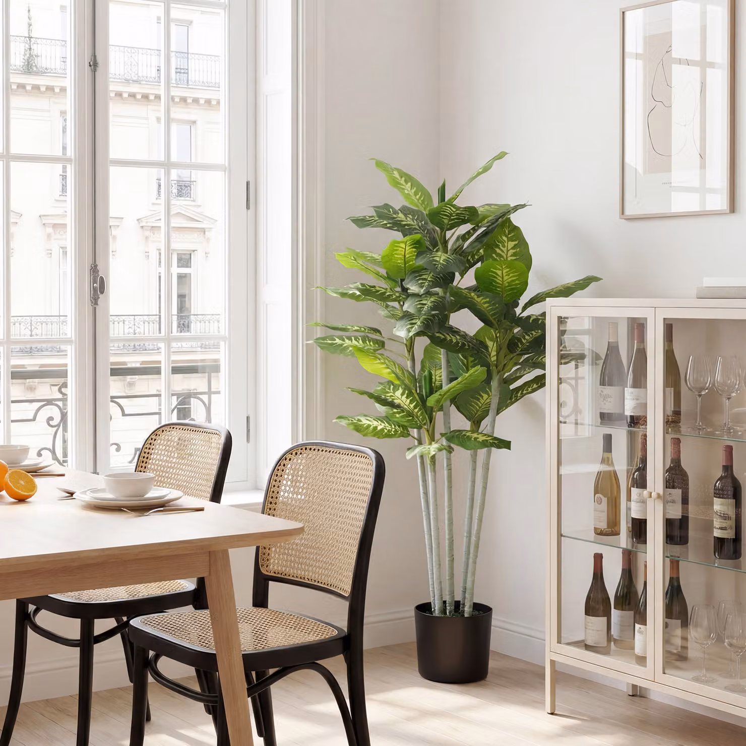 Pianta artificiale Calathea HOMCOM con vaso in cemento, verde e giallo, Altezza: 150 cm – 2