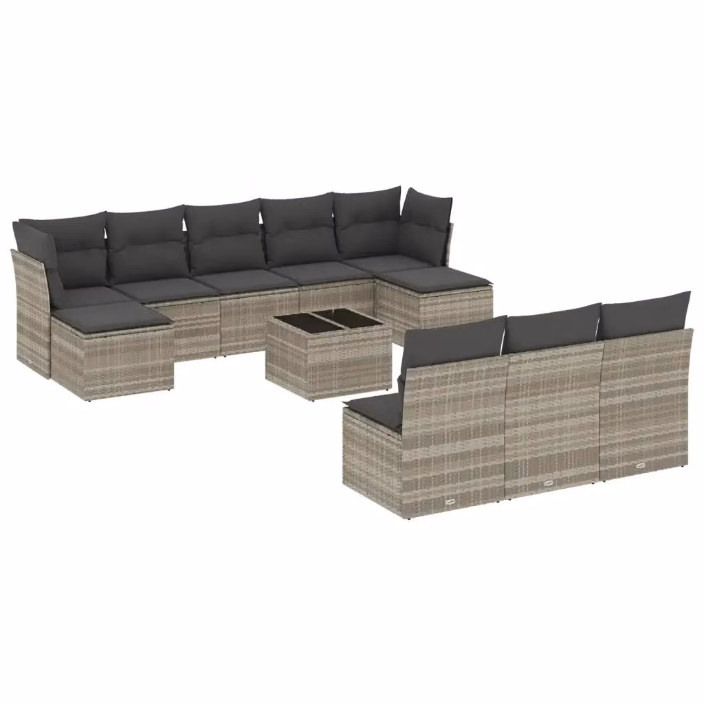 vidaXL Set Divani da Giardino 11 pz in Polyrattan Grigio con Cuscini e Tavolino – 2