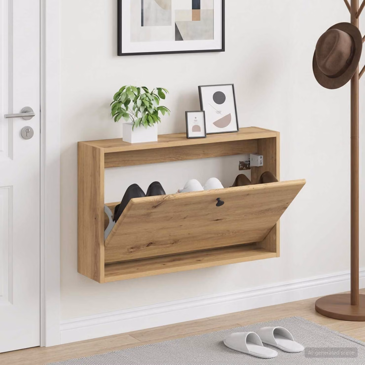 Mobiletto per scarpe da muro moderno vidaXL BREDA in rovere, L: 71 cm, P: 43 cm, H: 17 cm
