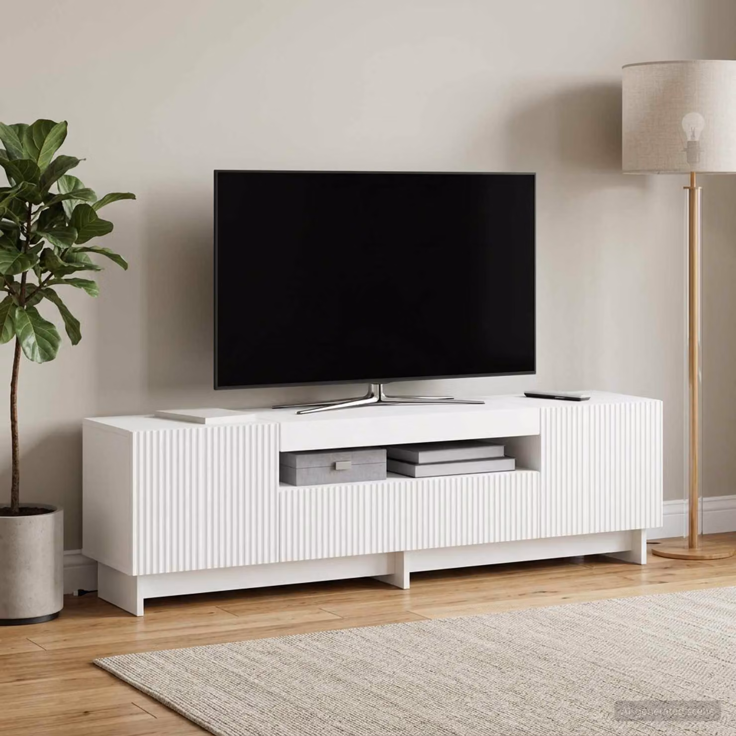 Mobile TV LED vidaXL Bianco e Legno ingegnerizzato L: 153 cm, P: 35 cm, H: 43 cm