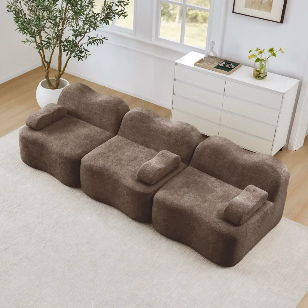 Divano angolare modulare a 3 posti in velluto marrone con seduta profonda e design moderno per il tuo soggiorno – 2