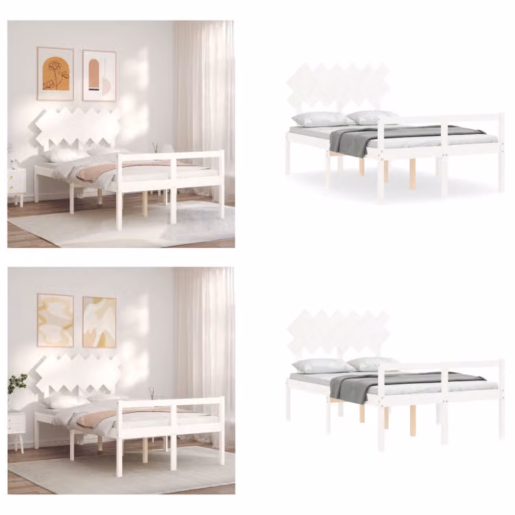 vidaXL Letto senior con testiera in legno massiccio bianco - Letto senior - Letti senior - Letto per anziani - Letti per anziani
