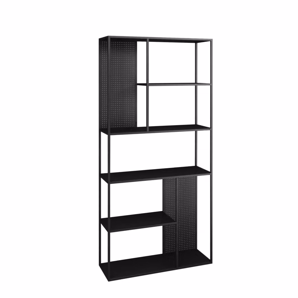 Scaffale da terra Vehmaa en.casa in metallo nero opaco H: 188 cm, L: 90 cm, P: 30 cm – 2