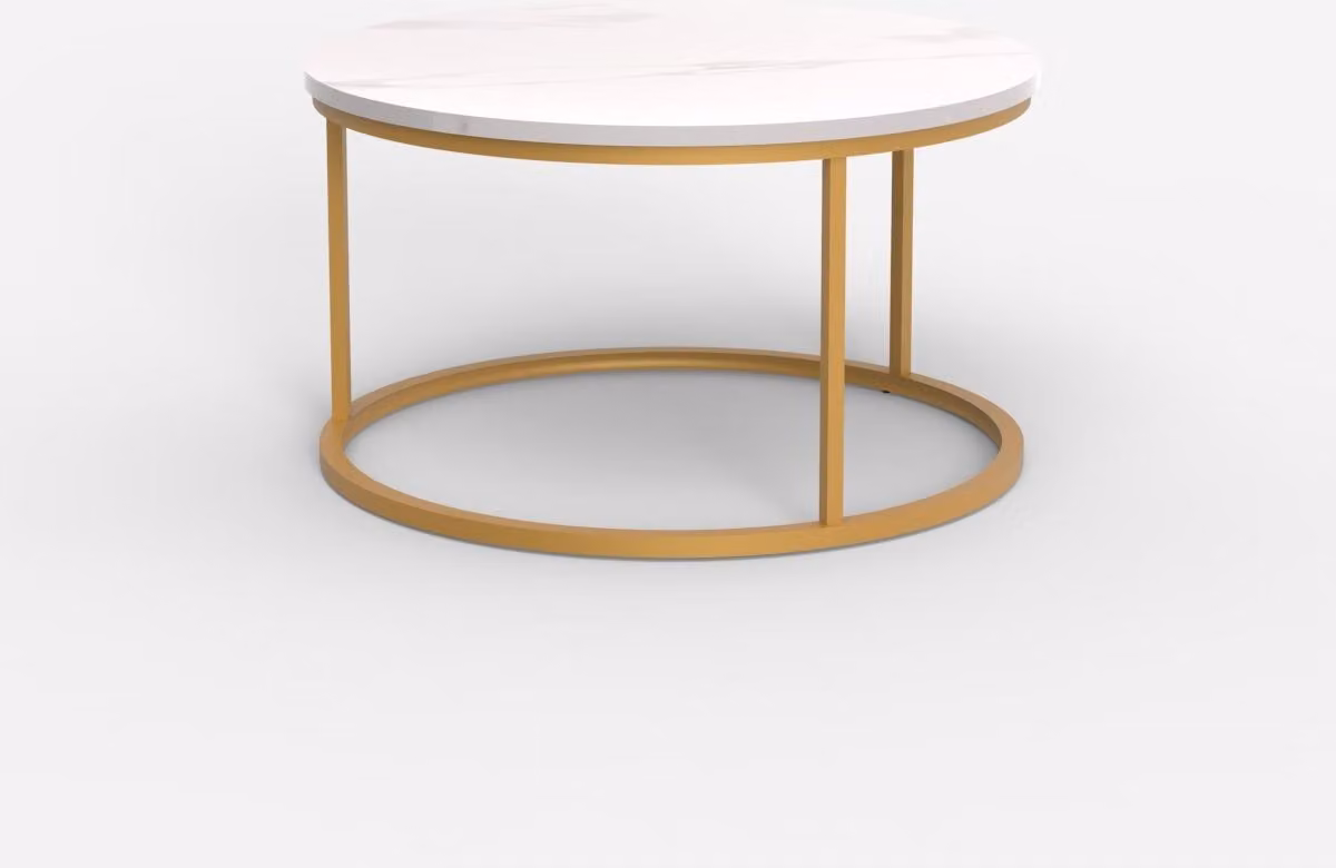 Tavolo da soggiorno rotondo da 80 cm in marmo contemporaneo Ossidiana - Oro