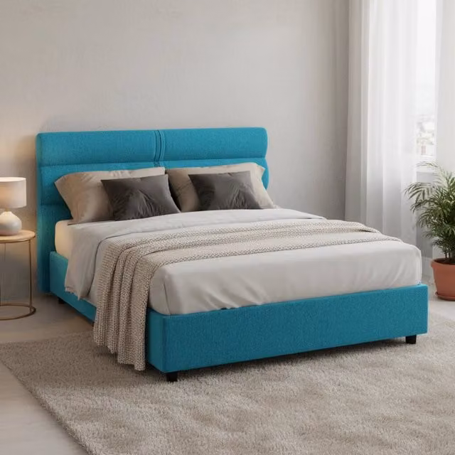 Letto Matrimoniale Moderno DMORA con Struttura a Baldacchino in Tessuto Blu e Nero L/P: 160 x 200 cm – 1