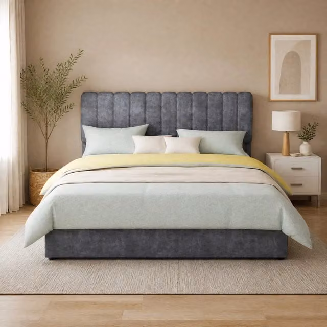 Letto imbottito grigio 160x200 cm in tessuto