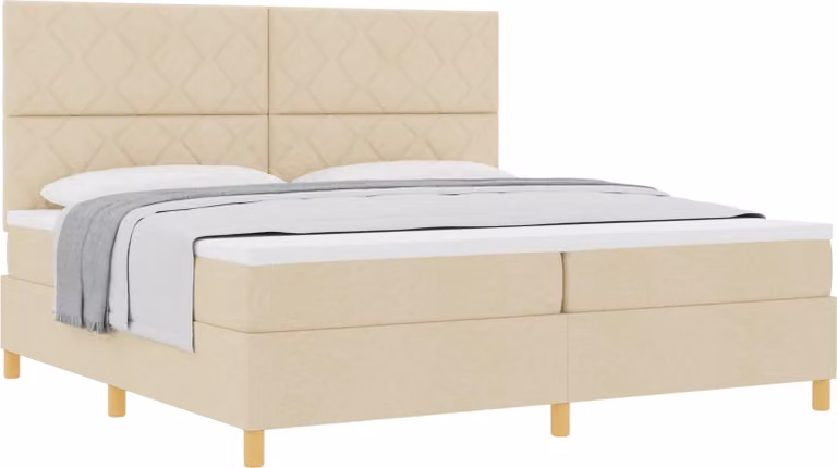 Letto a molle con materasso Crema 200 x 200 cm Tessuto