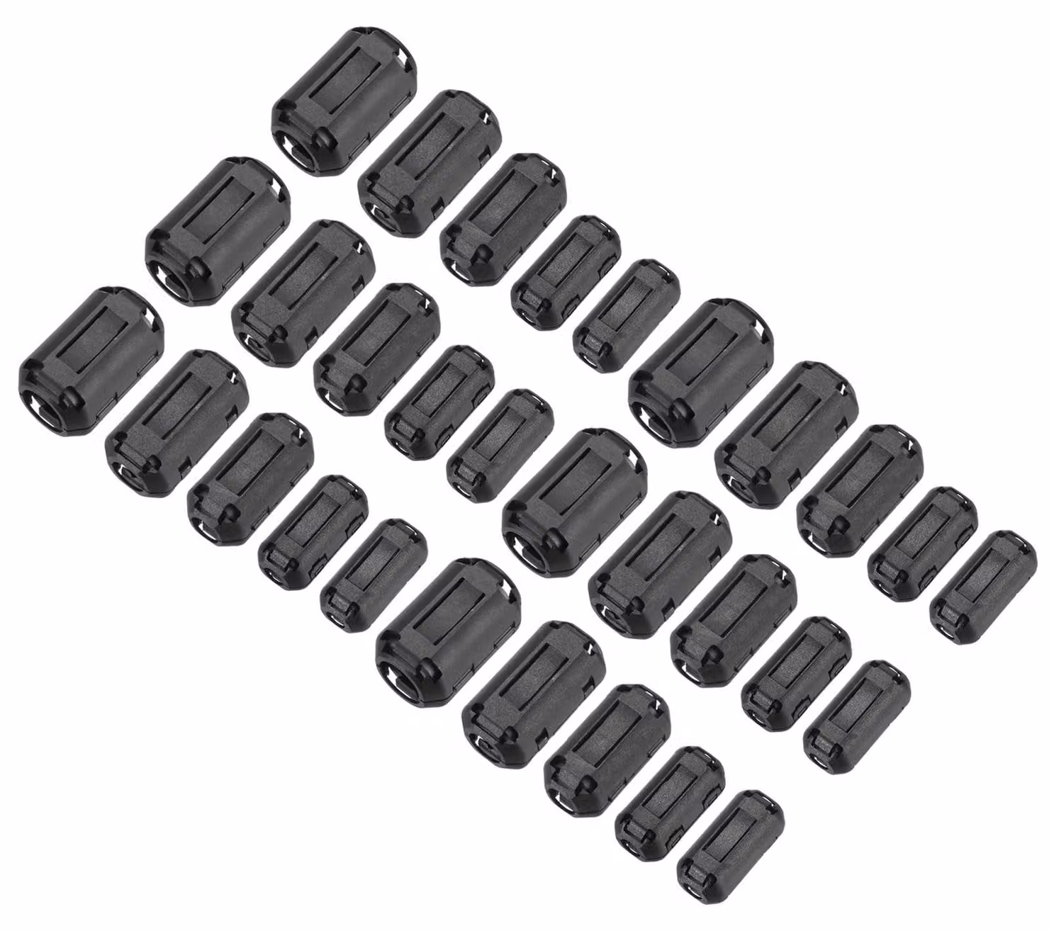 Anelli ferromagnetici a clip, 30 pezzi, 5 dimensioni, per protezione EMI, colore nero