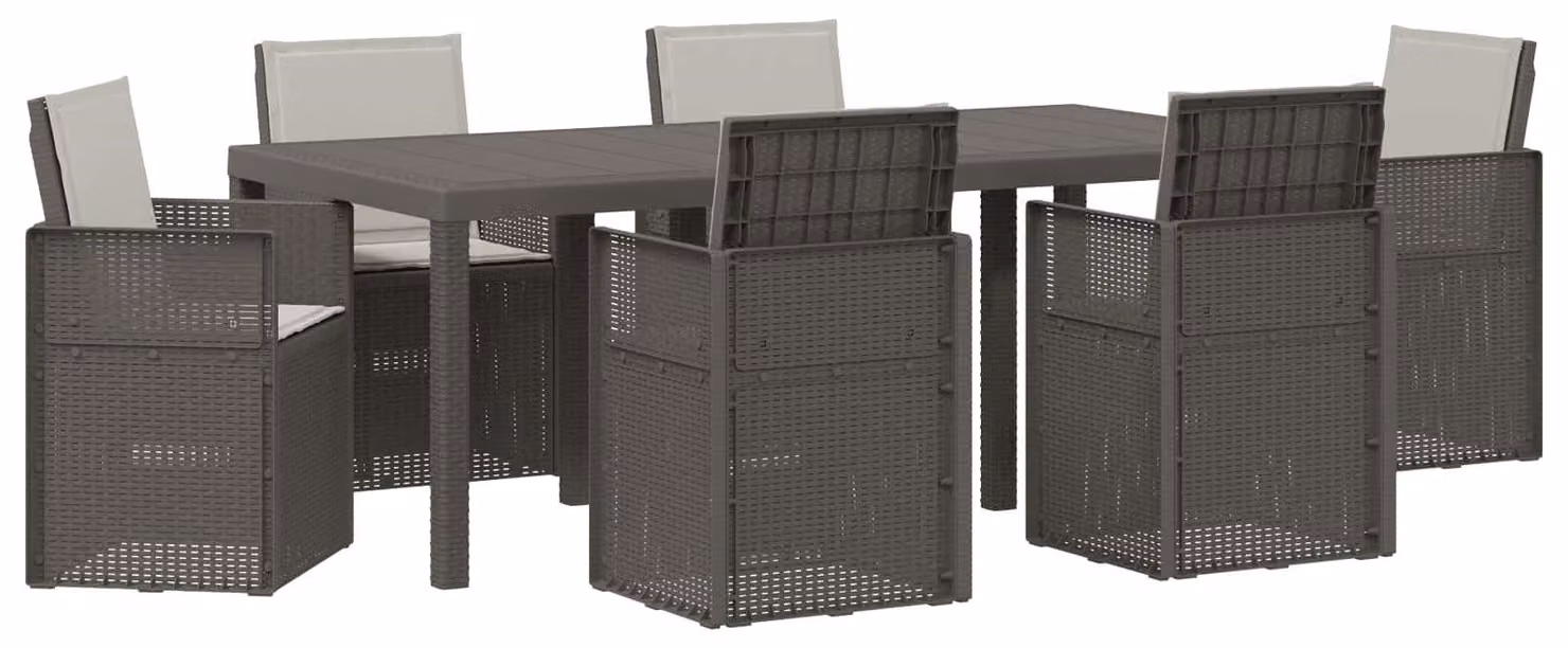 Set da Pranzo per Giardino con cuscino 7 pcs Grigio Chiaro PP