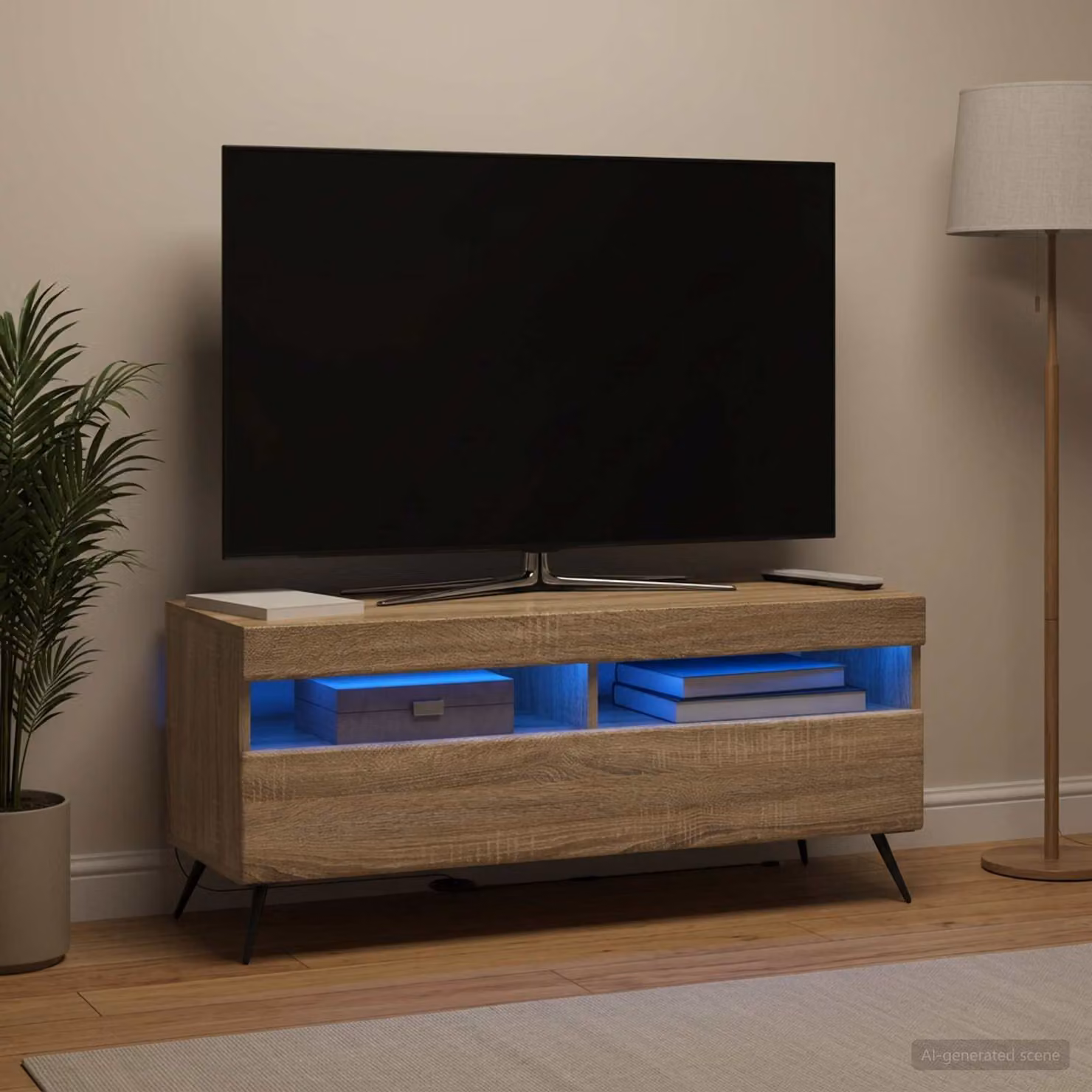 Mobile TV vidaXL in legno ingegnerizzato Rovere Sonoma marrone con illuminazione LED integrata L: 100 cm, P: 35 cm, H: 43 cm