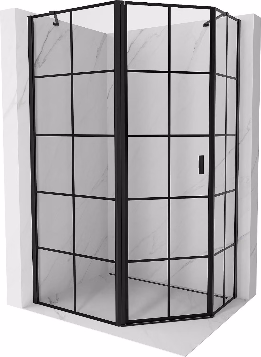 Mexen Mist cabina doccia pentagonale asimmetrica con apertura a sinistra 100 x 80 cm, griglia nera, nero - 8A8-100-080-70-77-L