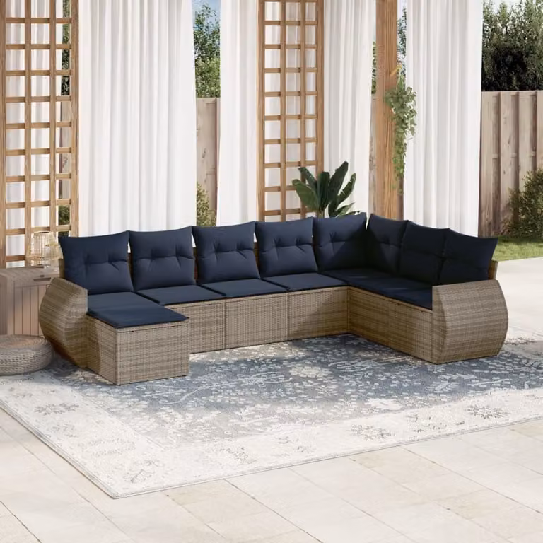 Set di divani da giardino vidaXL in polyrattan grigio con cuscini, componibile a L per esterno