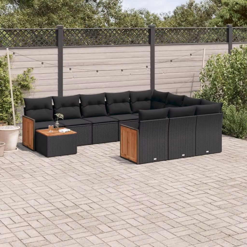 Maison Exclusive - Set da giardino 11 pezzi con cuscini in poly rattan nero
