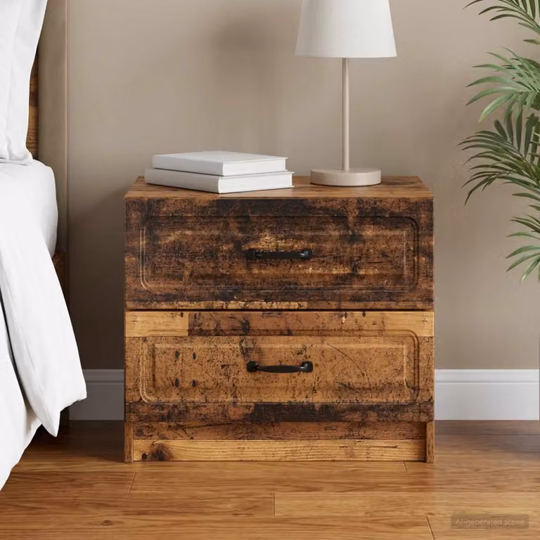 Armadio da Notte vidaXL in Legno Antico Marrone e Nero L: 62 cm, P: 34,5 cm, H: 44,5 cm